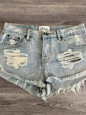One teaspoon for Free People Light Blue Distressed Denim Cutoff Shorts Size 27